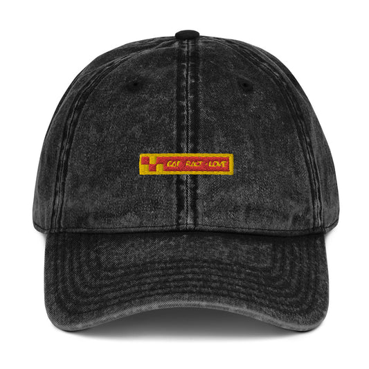 EAT RACE LOVE Distressed Denim Embroidered Dad Hat